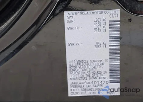 2024 Nissan Altima Sv Fwd from USA, damaged, VIN 1N4BL4DV9RN401470